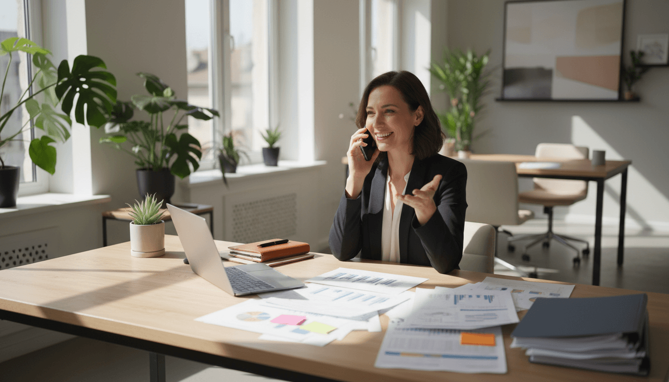 Business owner discussing funding options on call
